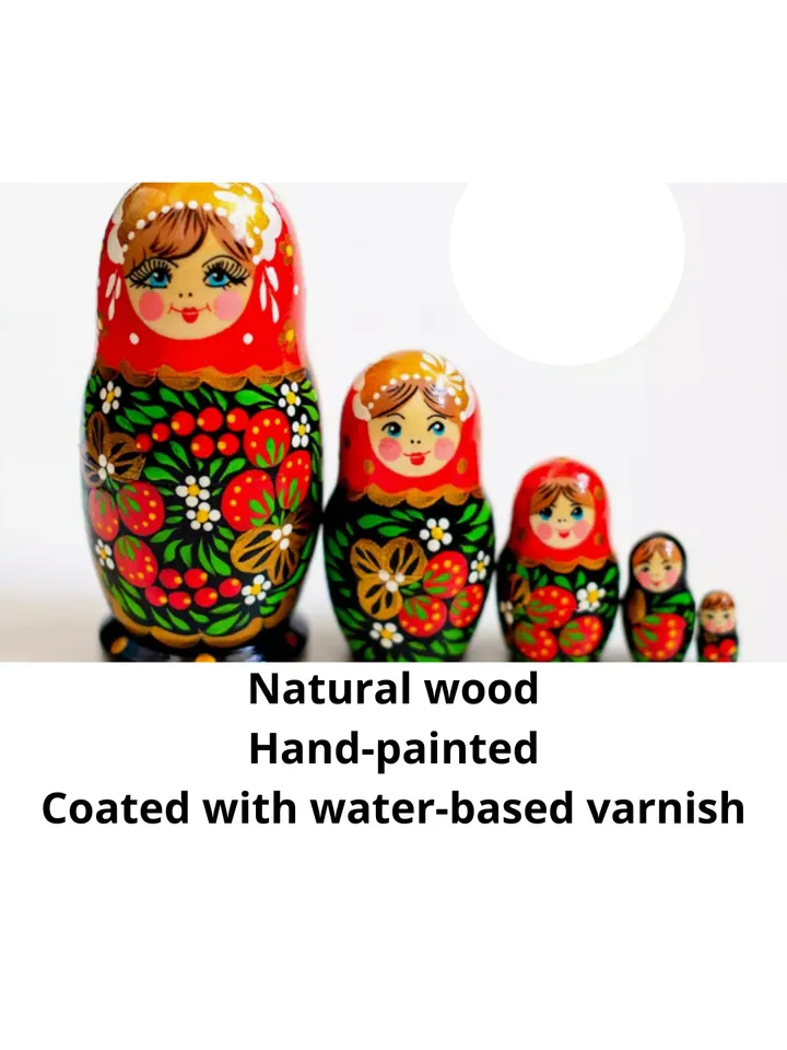 Matryoshka wooden 4,3” souvenir. Set of 5 dolls in 1.
