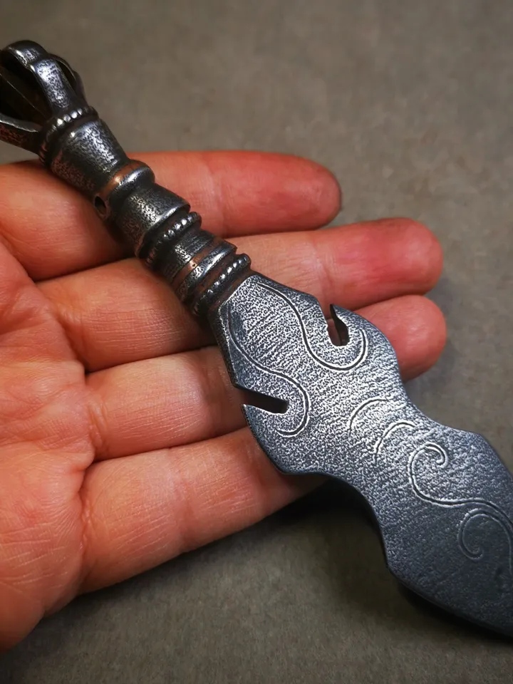 Gandhanra Tibetan Amulet Kila Dagger (Dorje Phurba),Dharma Ritual,Altar Tool,Made of Cold Iron inlaid with Copper