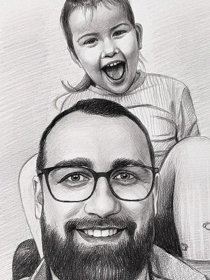 Hand-drawn graphite pencil keepsake for friends, parents, mom, dad | Custom Family Drawing | Realistic pencil portrait to order from a photo