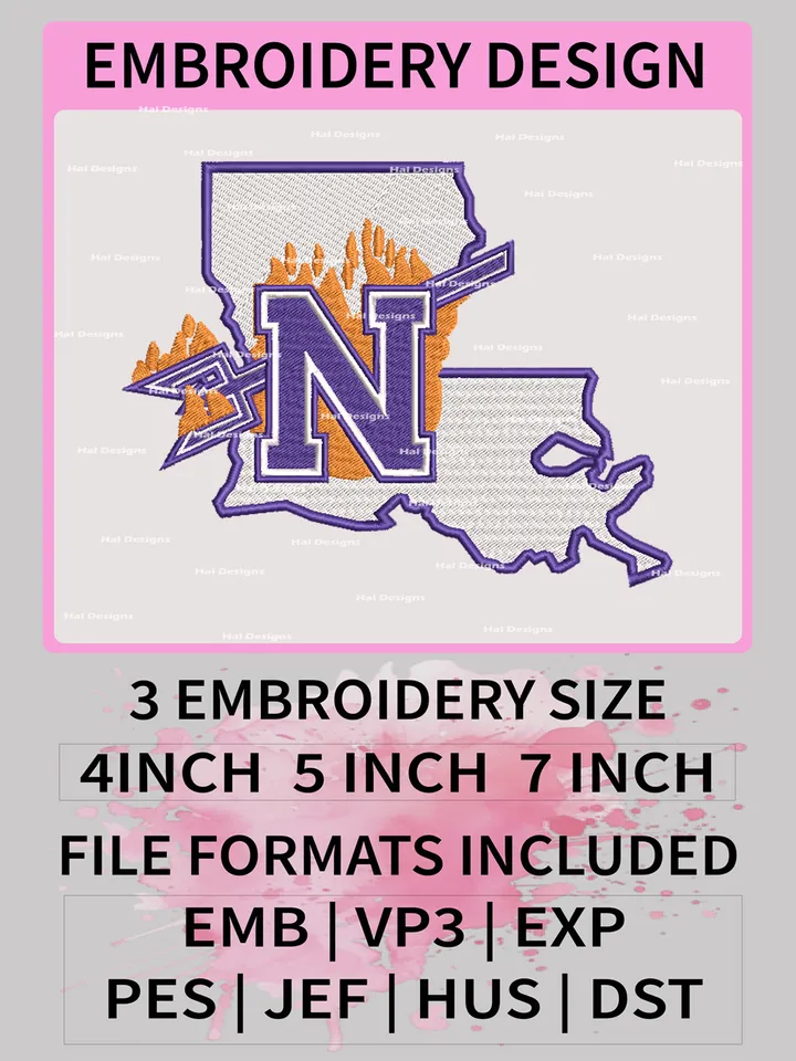 NCAA Northwestern State Demons Embroidery File, 3 Sizes, 6 Formats, NCAA Machine Embroidery Design, NCAA Logo, NCAA Teams