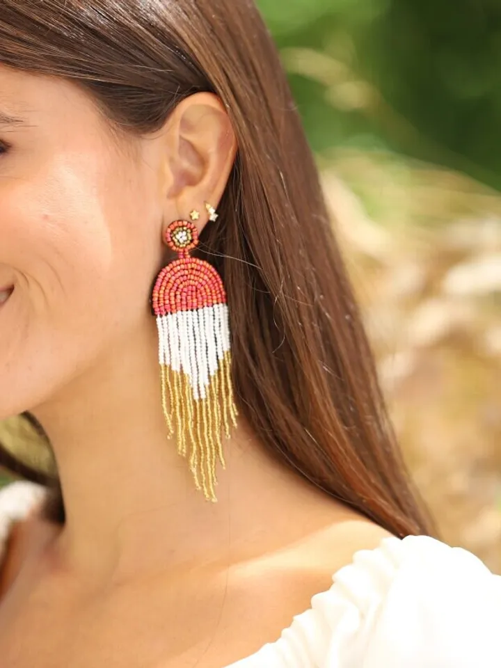 Boho Wedding Earrings, Long Beaded Fringe Earrings, Chandelier Statement Bridal Earrings, Tassel Earrings, Bohemian Statement Jewelry, Gift