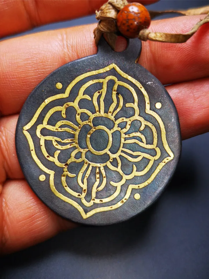 Gandhanra Handmade Tibetan Buddhist Amulet,Melong Mirror, SIPAHO(srid pa ho),Mandala Badge,Unique Cross Vajra Pattern
