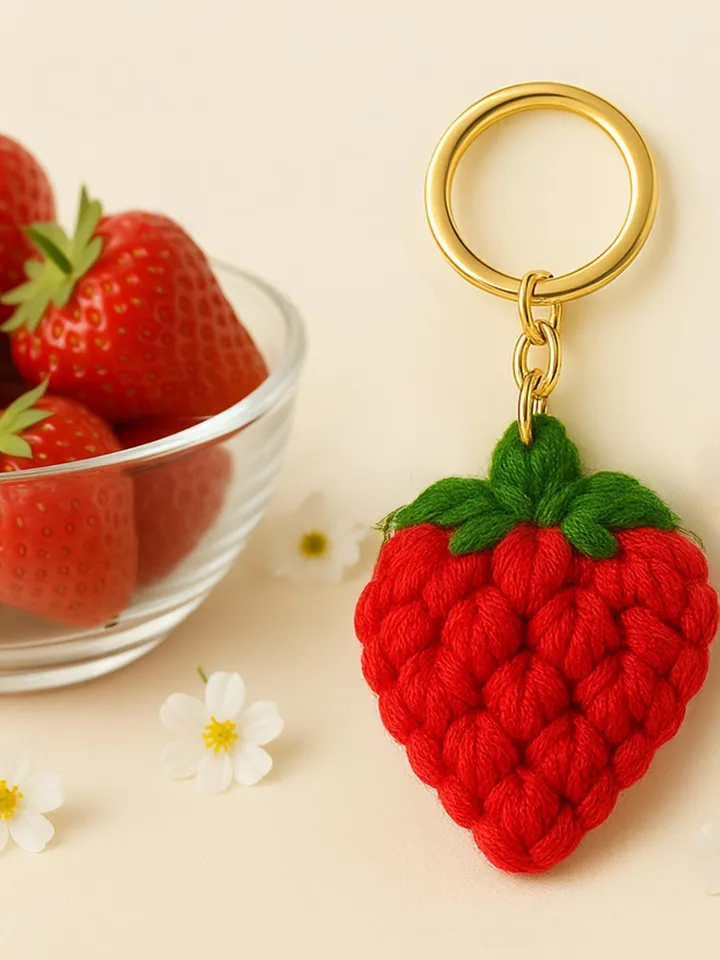 Crochet Berry Keychain PDF Pattern, Amigurumi Strawberry Keyring DIY Tutorial, Handmade Fruit Bag Charm Crochet Pattern Digital File