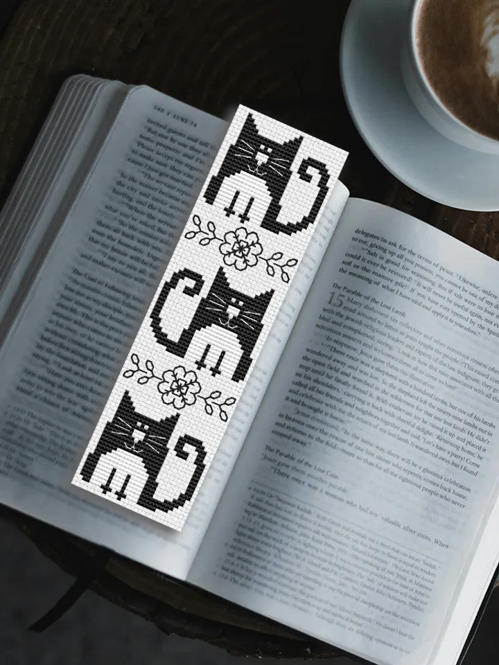 Cross stitch bookmark pattern Funny black Cats