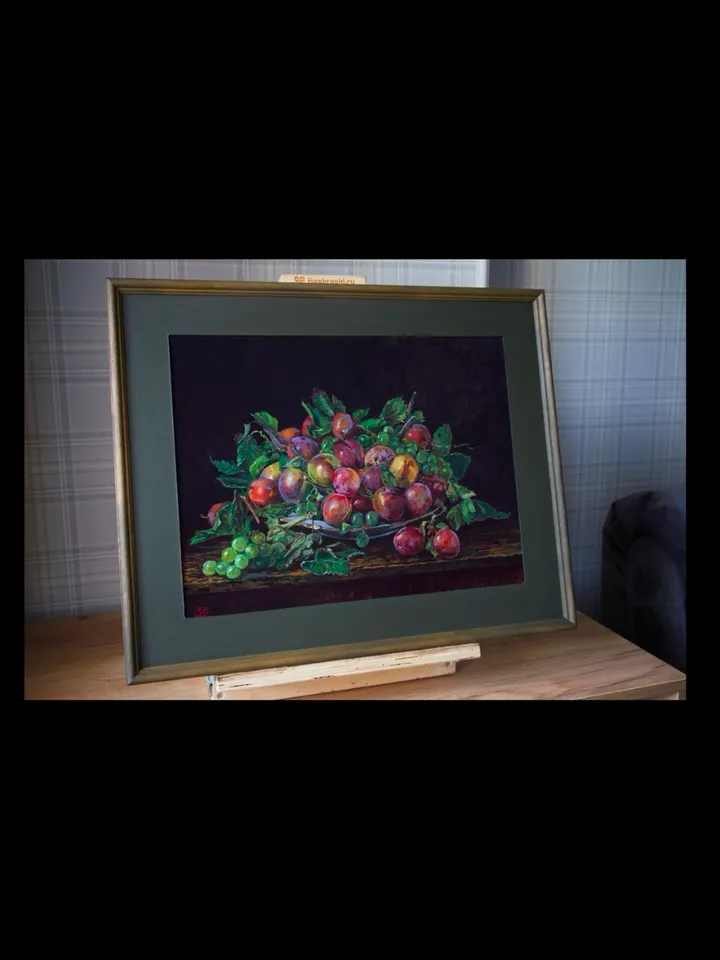 Oil painting still life of «Plums»