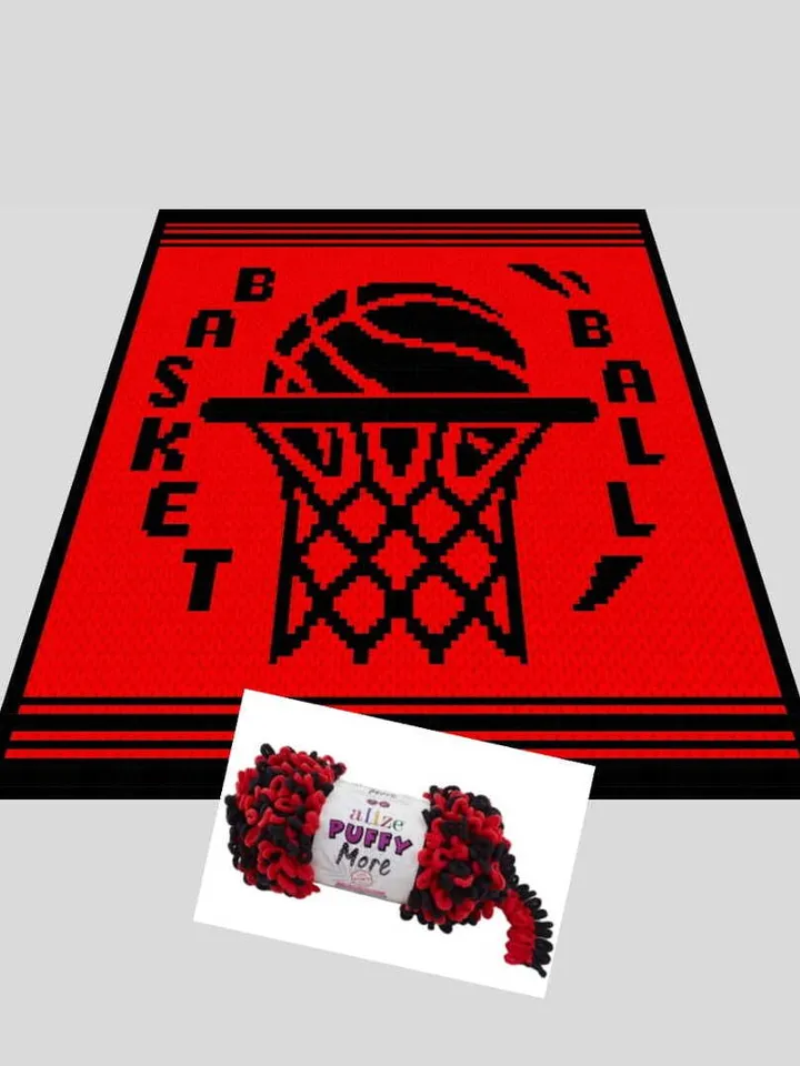 Loop yarn Finger knitted Basketball Themed blanket pattern