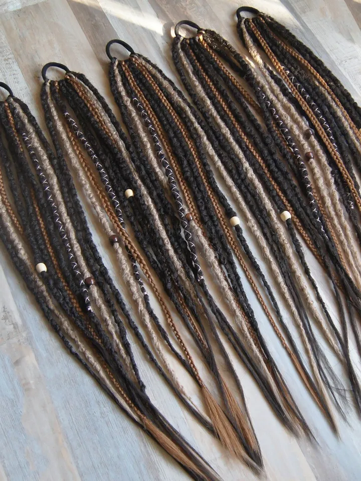 Dreads on hairband Ponytail Crochet brown blonde ginger synthetic dreadlock extensions with braids Boho earthy forest hair 24 inches