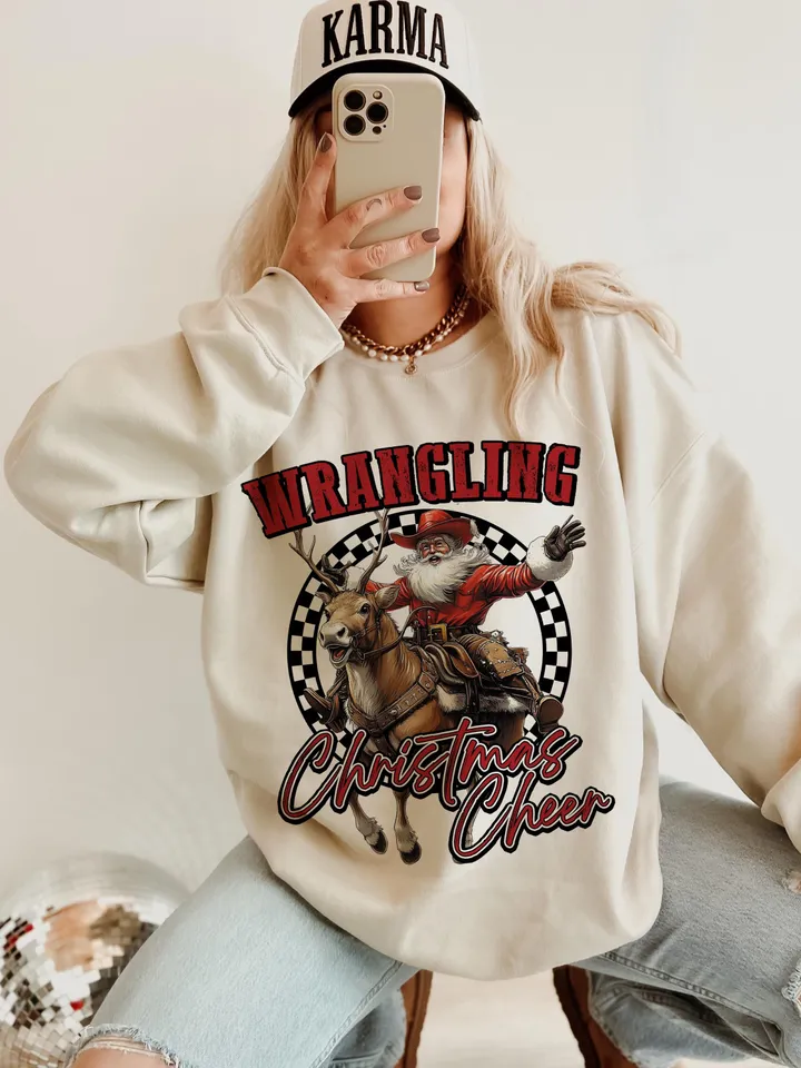 Western Christmas design Png - Cowboy Santa Claus graphic for sublimation and DTG printing - Country Christmas t-shirt design Png - Digital