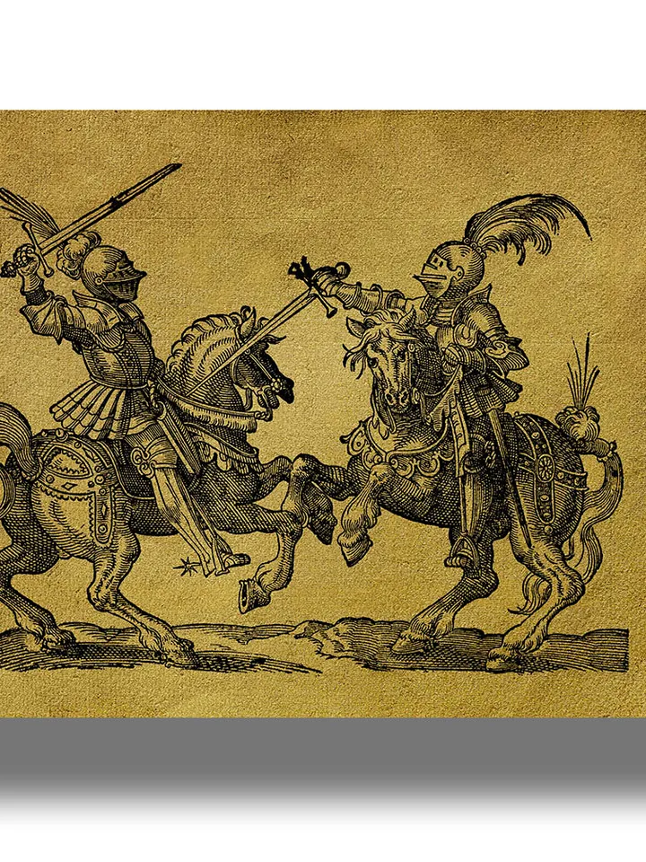 Tournament of Medieval Knights. Historical home decor. Vintage style design.