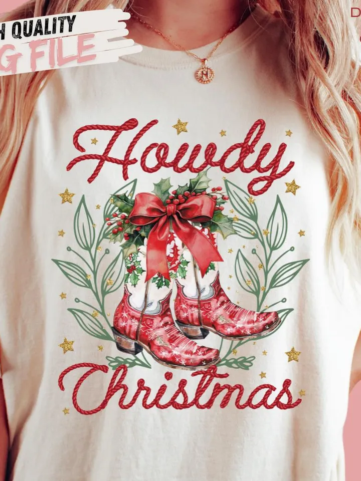 Howdy Christmas Png, Western Christmas Png, Coquette Christmas Png, Holiday Png, Cowgirl Christmas Png, Aesthetic png, Retro Christmas Png