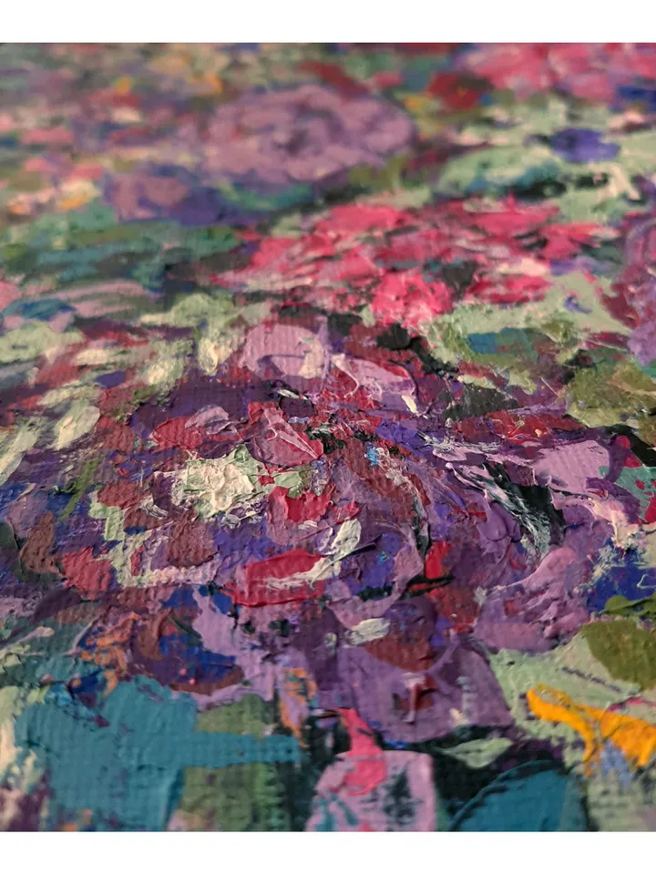 Roses PAINTING Daisies Art 13,8x10” ORIGINAL Abstract Purple Flowers Painting Impressionist Art Signed by artist Marina Chuchko