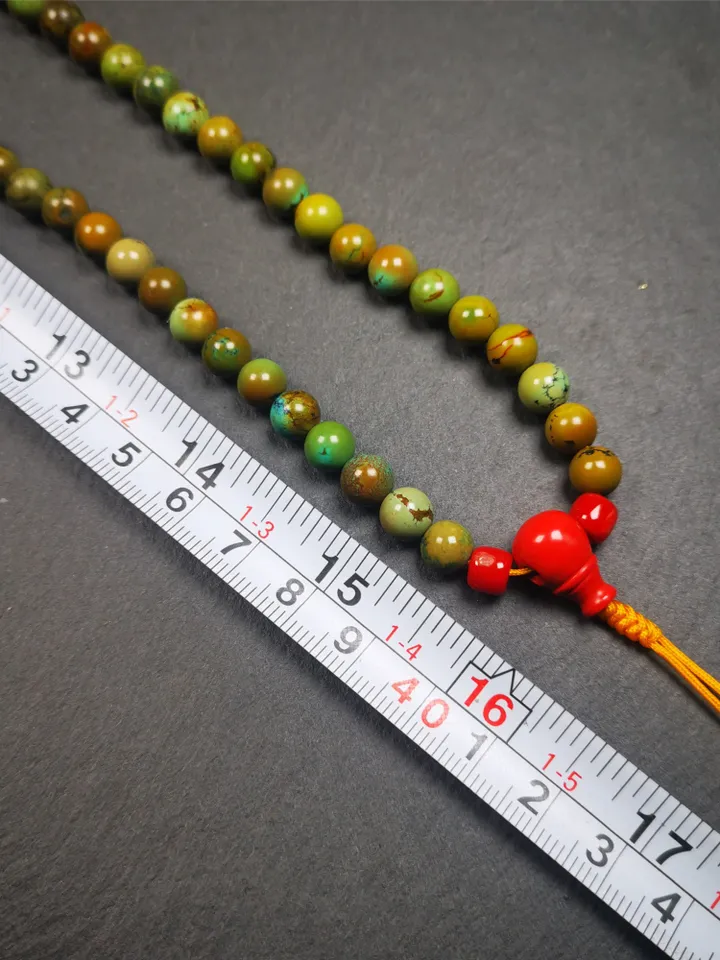 Gandhanra Old 108 Turquoise Beads Mala,Tibetan Prayer Beads for Meditation,Diameter 0.28", Circumference 32 inches