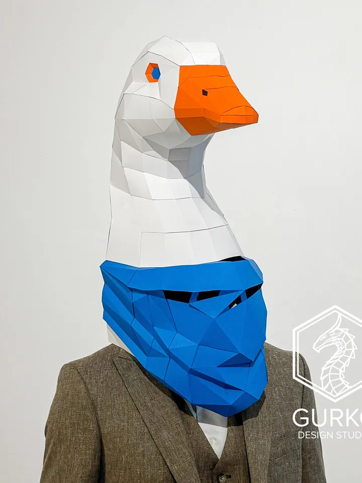 Goose Mask Papercraft, Bird, Digital Template, PDF Download, Gurko, 3D Low Poly Animal Mask, DIY Origami, Pepakura, Paper Mask, DIY Costume