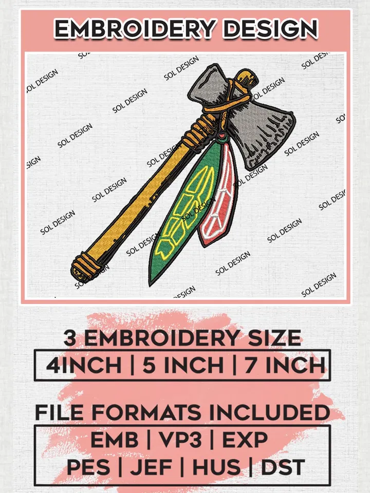NHL Chicago Blackhawks Axe Logo Embroidery Files, Chicago Blackhawks Team Embroidery Designs, NHL Teams, 3 sizes, NHL Logo Machine embroidery designs, Digital Download