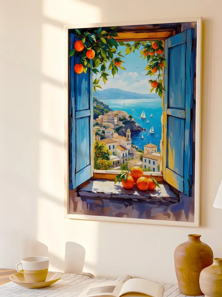 Open Window Henri Matisse Style Poster Coastal Orange Tree View Mediterranean Boats Fauvism Art Print Digital Wall Decor Digital HMS3