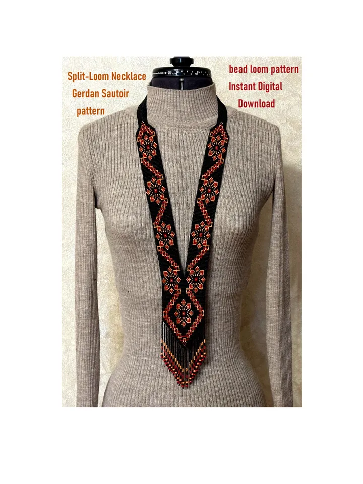 Bead loom patterns, Gerdan-Split-Loom Necklace, Beaded Sautoirs, Beading Loom only Pattern, Instant Download, PDF