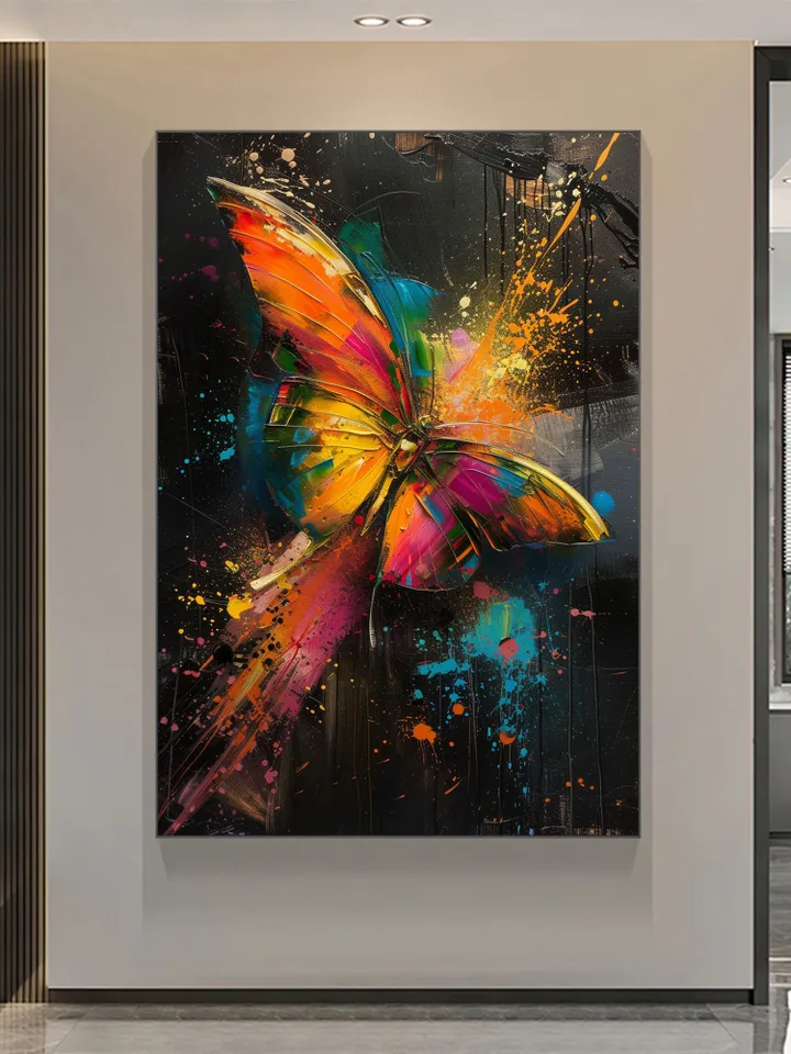 Original Colorful Butterfly Oil Painting On Canvas, Large Wall Art, Abstract Animals Painting, Living Room Wall Decor, Custom Painting