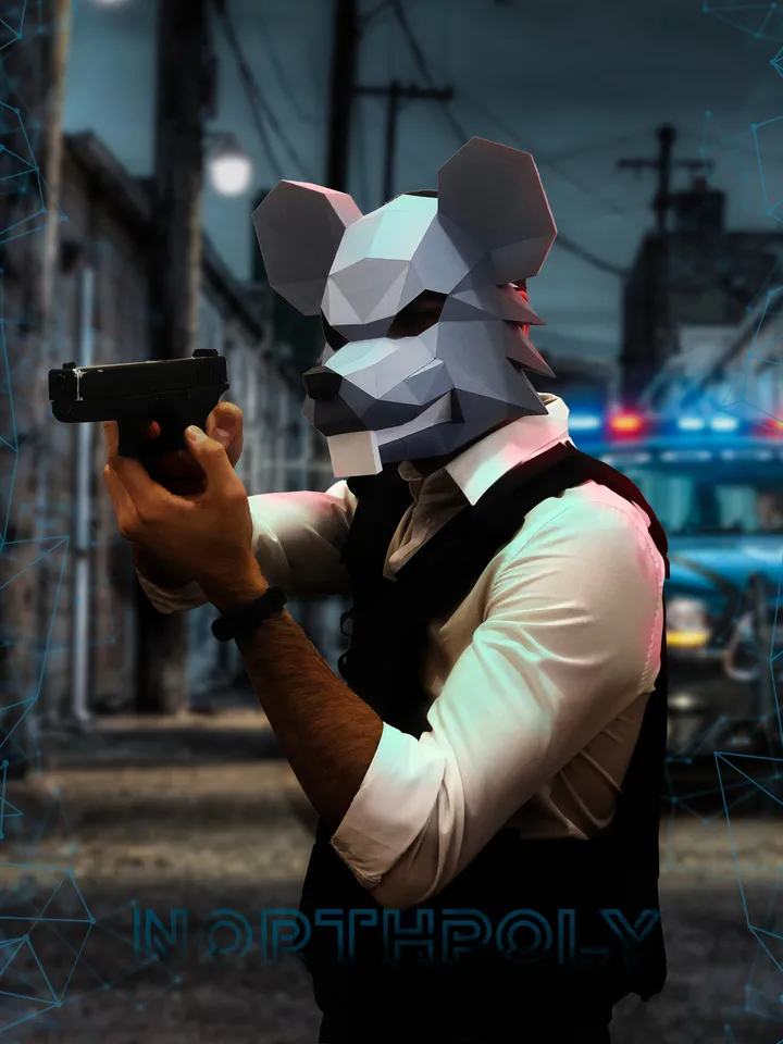 Mouse Mask Papercraft, Rat, Digital Template, PDF Download, Gurko, 3D Low Poly Animal Mask, DIY Origami, Pepakura, Paper Mask, DIY Costume