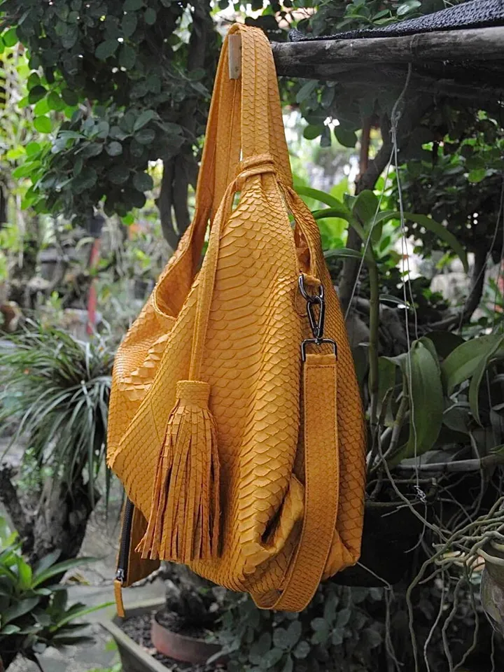 Big Soft Hobo Classy Sport Woman Bag | Purse Genuine Python Skin | Python Skin Products | Yellow Big Elegant Leather Designer Soft Bag Snake