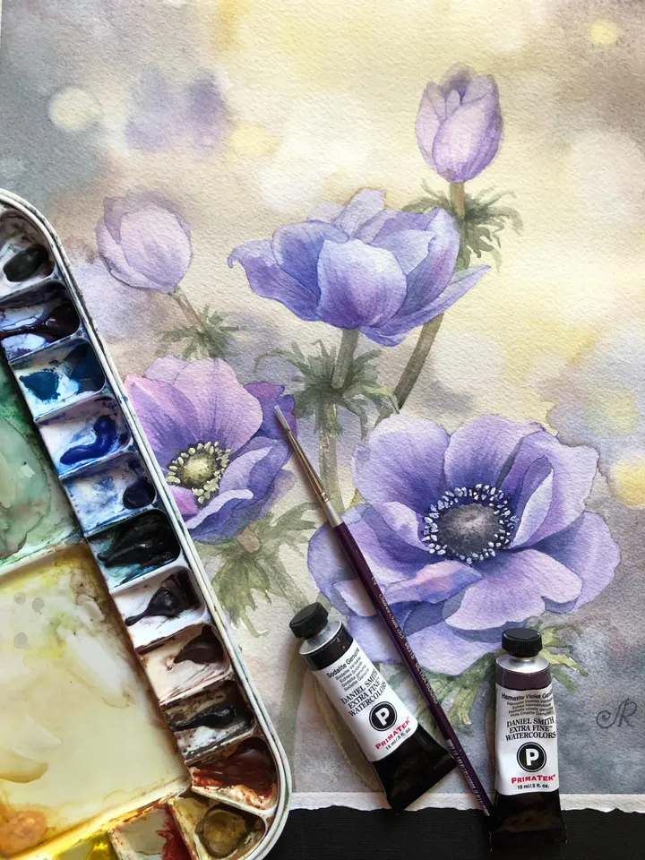 Flowers Original Painting Anemones Painting Floral Watercolor Wall Art