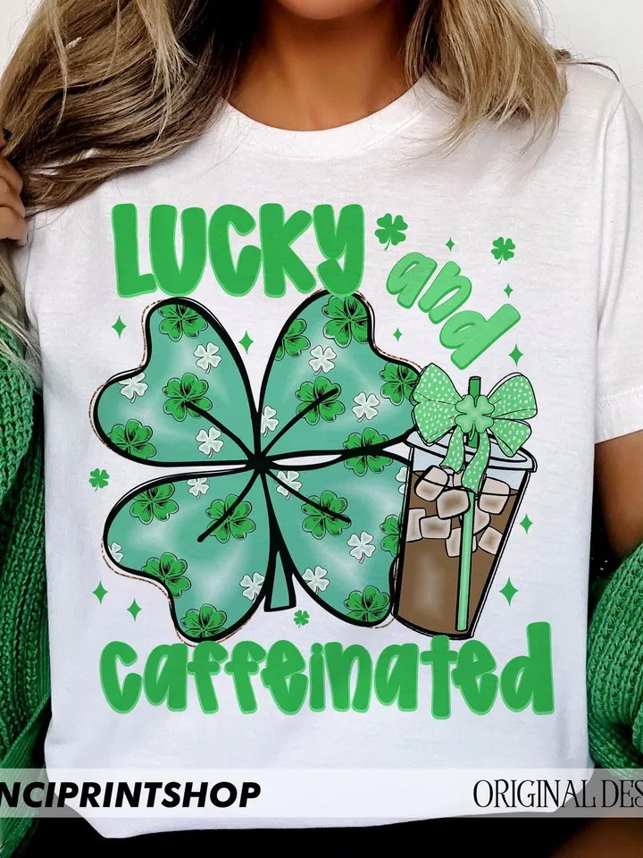 To Be Lucky & Caffeinated PNG, St. Patrick's coffee PNG, St. Patrick's Day png, Lucky Shamrock png, St Patrick's Coquette Bow png, Lucky png