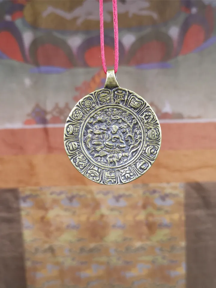 Gandhanra Handmade Tibetan Buddhist Amulet Badge,Shou-lao, the God of Longevity,Made of Copper, 1.57"