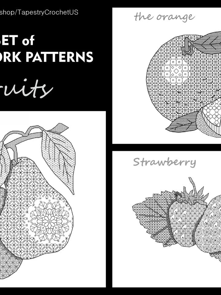 Set of Blackwork patterns - Fruits - Cross Stitch Pattern - Embroidery Sampler - Carpet Cross Stitch