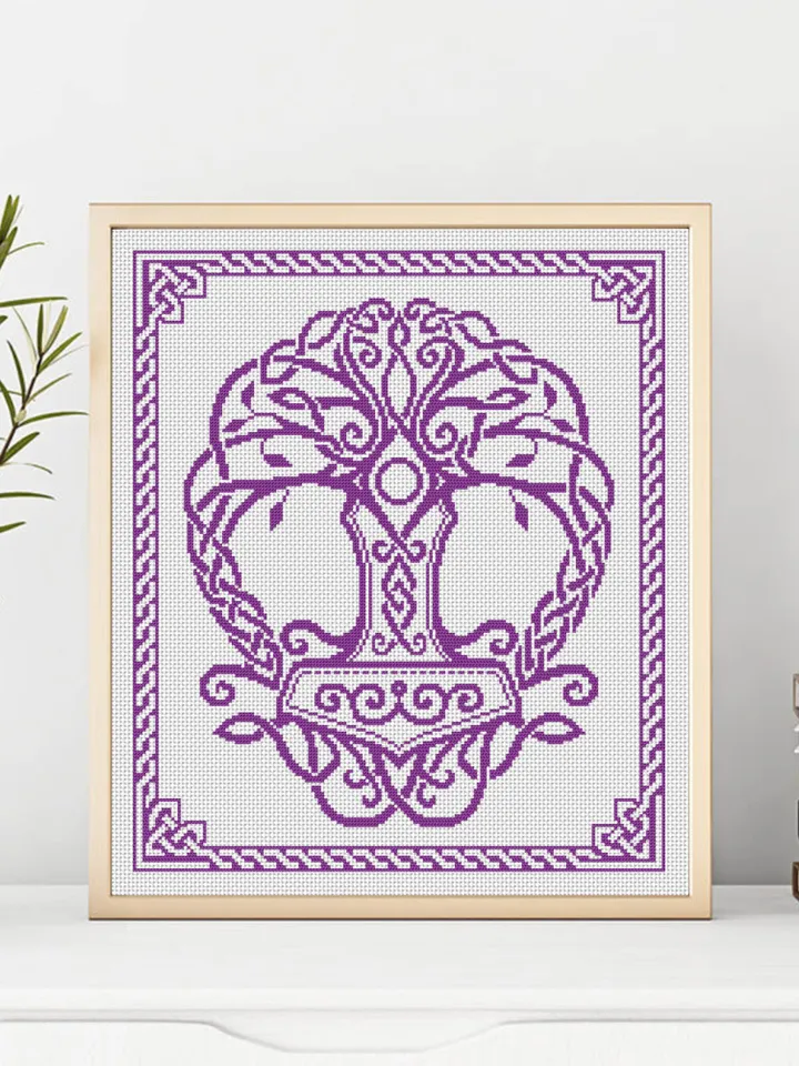 Thor hammer cross stitch pattern download PDF Celtic knot cross stitch chart, Tree of life cross stitch, Modern mandala pattern digital #M41