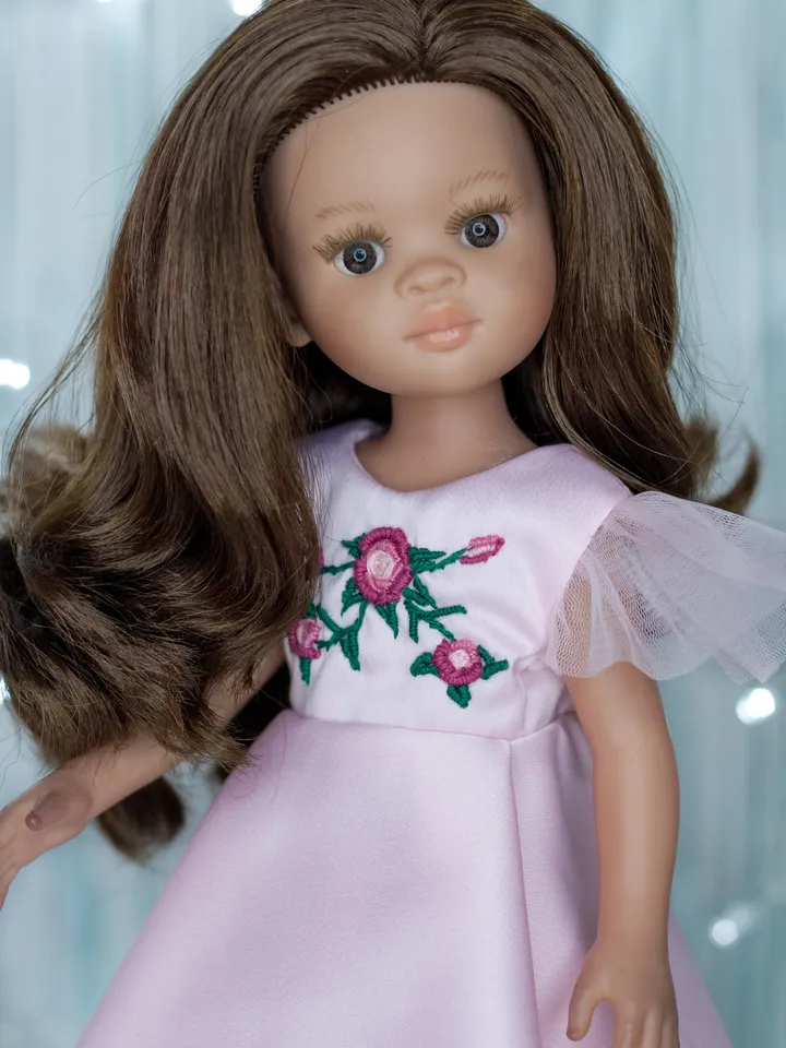 Beautiful pink fluffy dress for Paola Reina doll, Little Darling by Dianna Effner clothes, 13 inch doll clothes