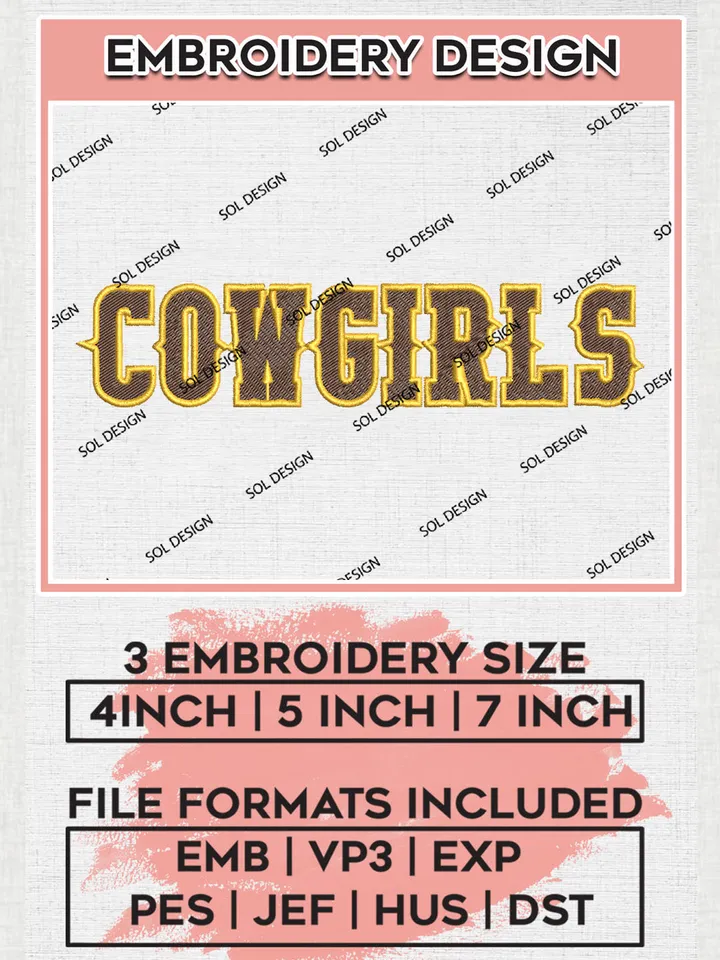 NCAA Cowgirls Football Team Logo Embroidery Design Files, NCAA Wyoming Cowboys Machine Embroidery, NCAA Teams, 3 sizes, NCAA Machine embroidery designs, Digital Download