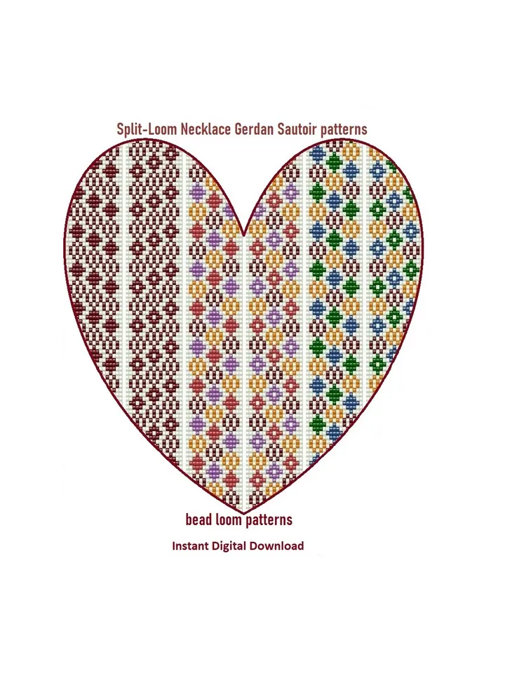Sautoir-Gerdan-Split-Loom Beaded Necklace, Beading Loom Stitch, Square Stitch, 6 loom patterns, Instant Download, PDF