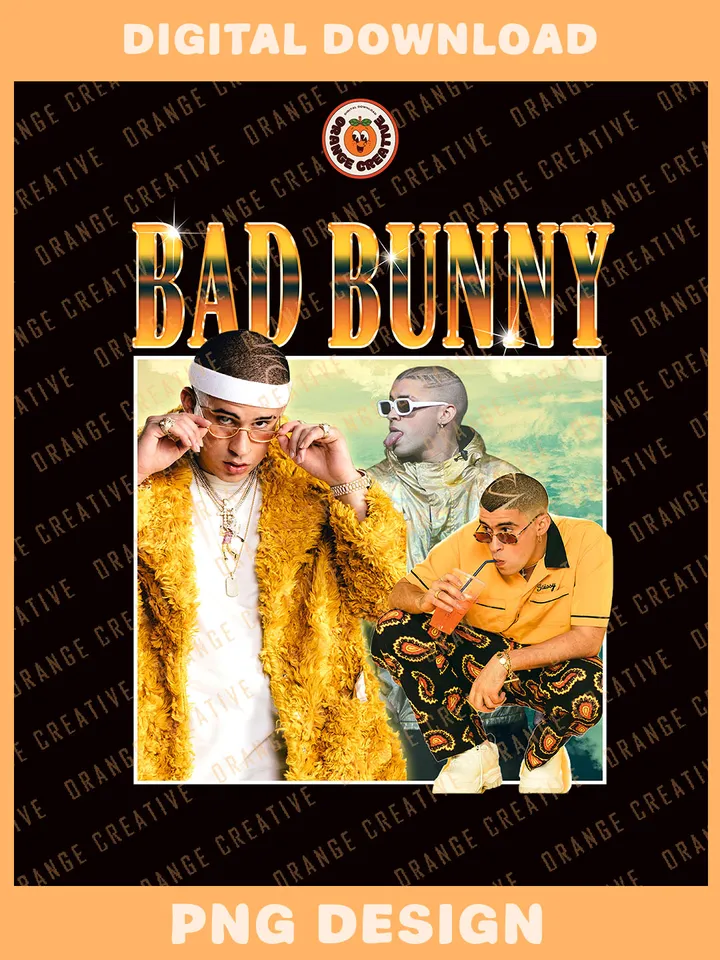90s Bad Bunny Summer World Tour Bootleg T-shirt PNG, 90s Bootleg Template, Graphic Bad Bunny PNG Files, Custom Bootleg Rap Tee, Digital Download