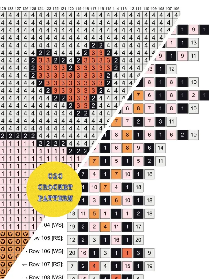 Crochet Pattern C2C Kitty Heart Hand Counted For Crocheting Afghan Plaid Blankets Digital Download PDF