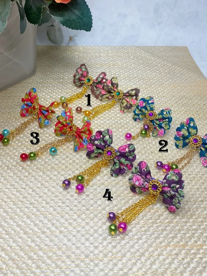 Handmade bow earrings. Bright, summer earrings. Stud earrings.