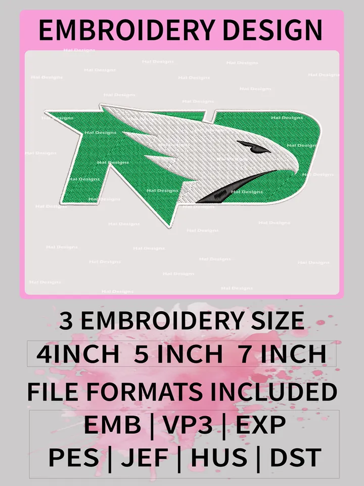 NCAA North Dakota Fighting Hawks Embroidery File, 3 Sizes, 6 Formats, NCAA Machine Embroidery Design, NCAA Logo, NCAA Teams