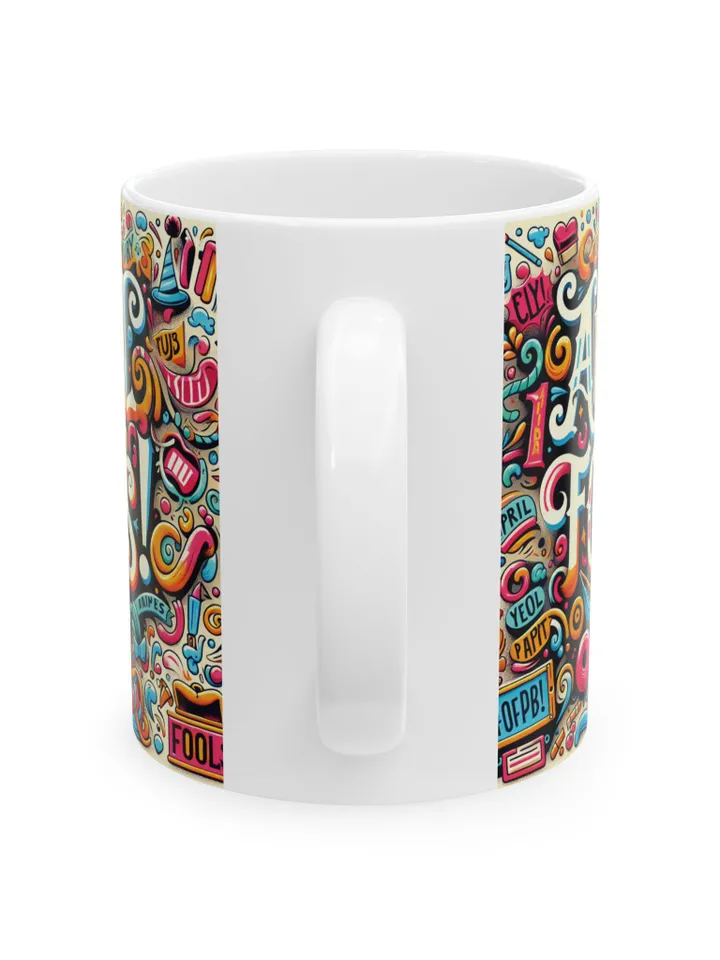 Whimsical April Fools Ceramic Mug, Funny Coffee Cup Gift, Colorful Mug for Jokesters, April Fools Day Decor, Unique Tea Mug