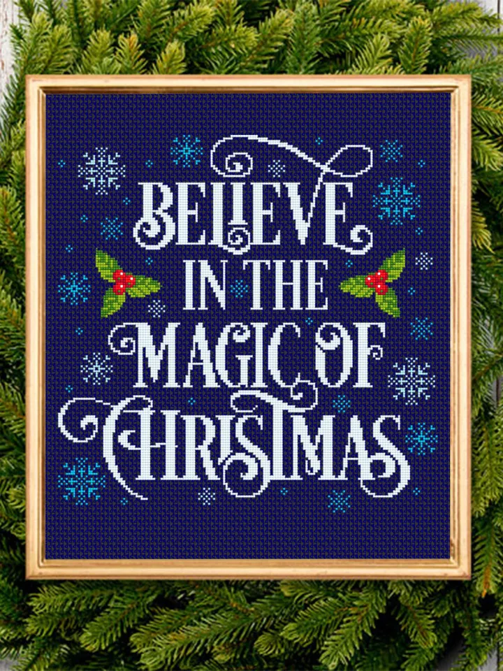 Christmas lettering cross stitch pattern PDF download Winter holiday cross stitch chart, Merry Christmas pattern digital PDF, Believe #N51