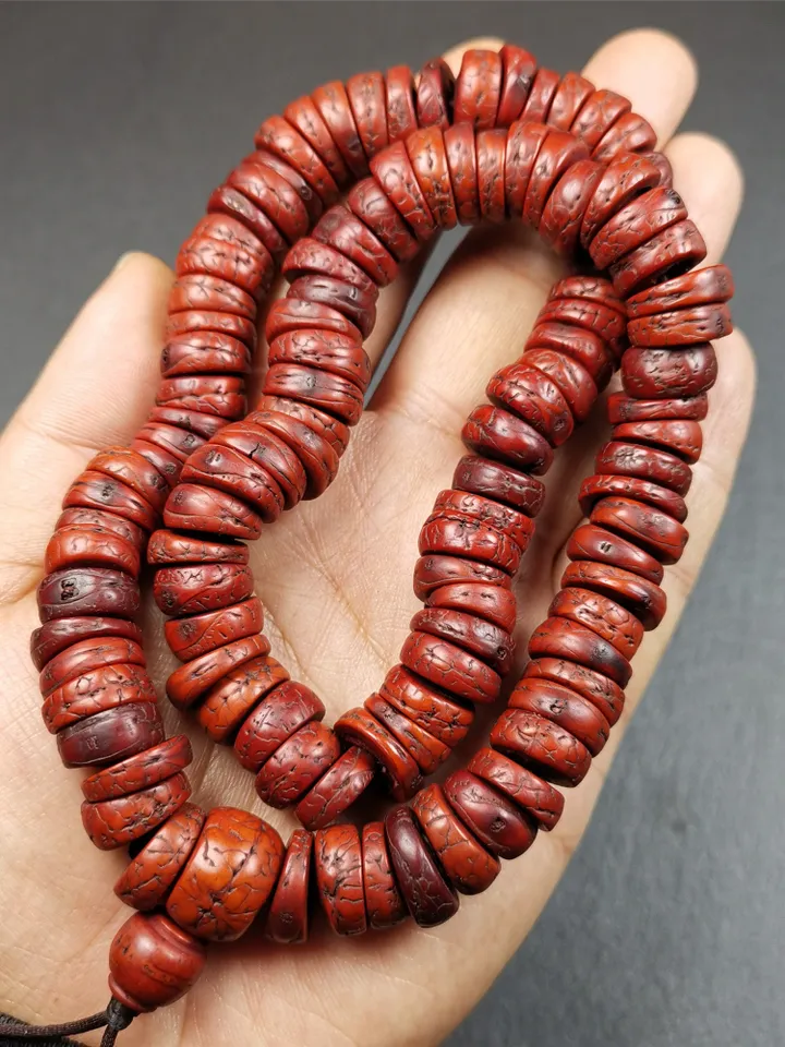 Gandhanra Antique 108 Bodhi Beads Mala,Old Prayer Beads Necklace,Diameter 14mm,Circumference 44 cm