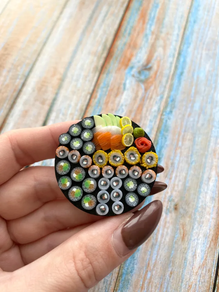 Magnet Miniature Sushi Board with Polymer clay Souvenir