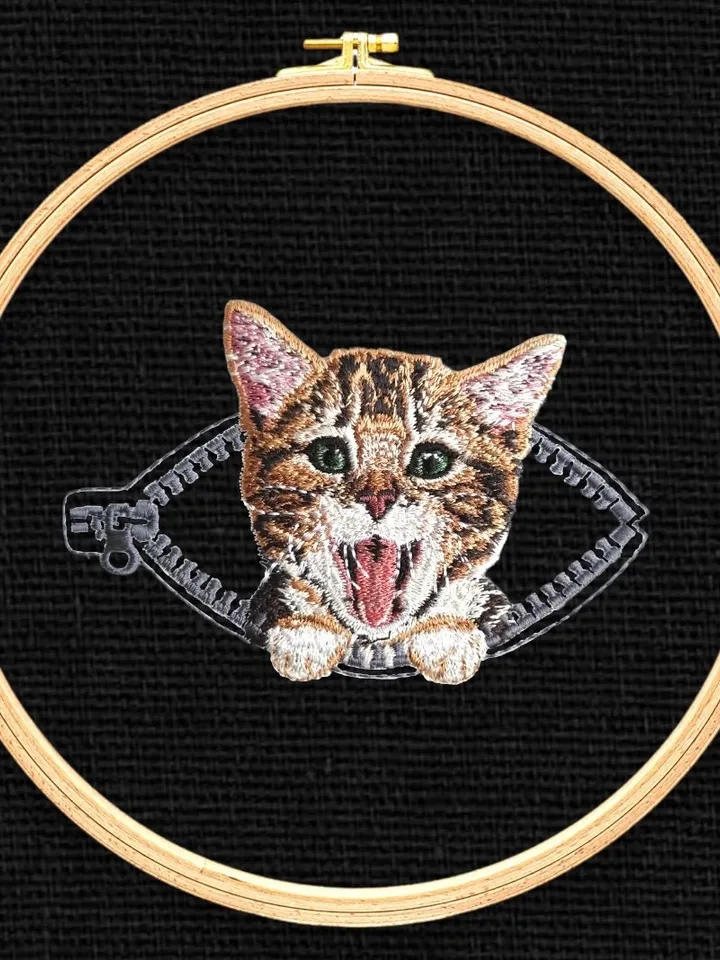 Kitten in a zipper pocket Miniature realistic machine embroidery design Pet design kitten realistic pattern cat embroidery motif