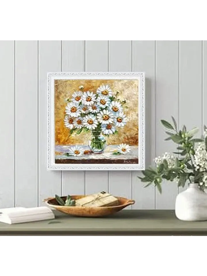 Original oil painting Daisies Bouquet of white flowers 12 by 12 inches (30x30 cm) by OilPaintingNatali