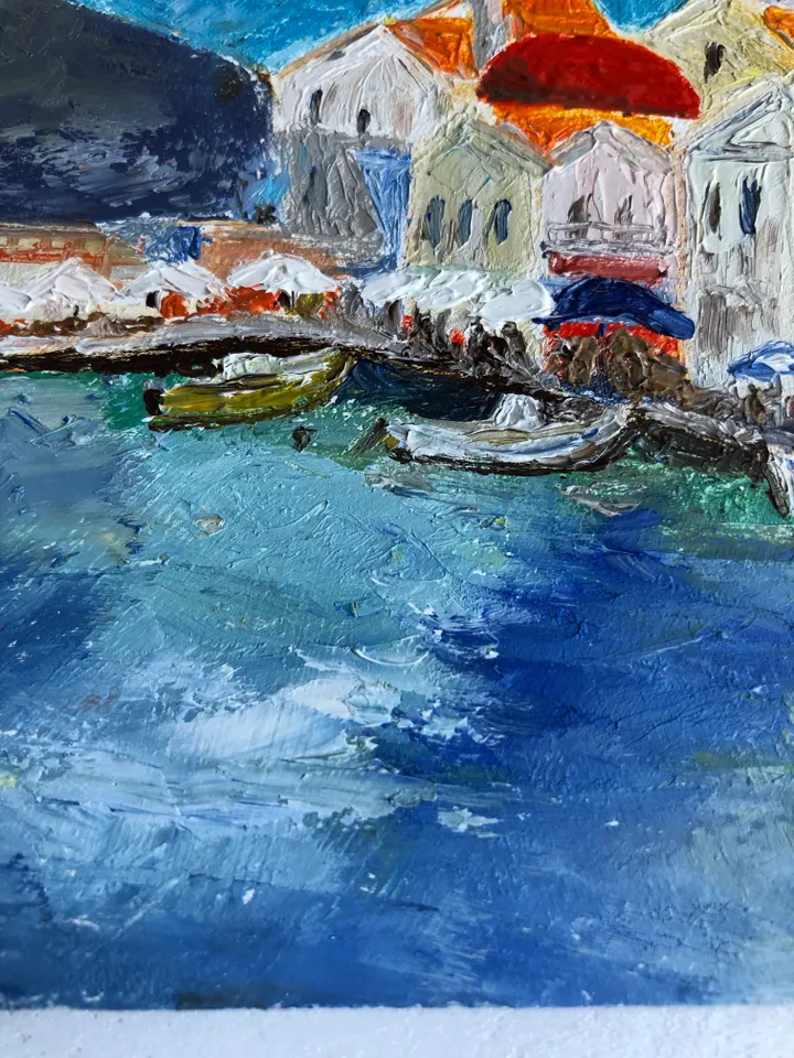 Cityscape Original oil painting landscape wall art seascape 8,3/5,3 inches handmade
