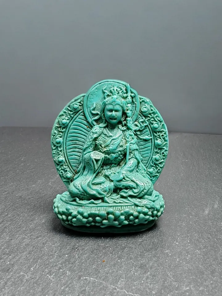 Rare Green Celluloid Guru Rinpoche Statue,Gandhanra Acient Tibetan Buddhist Statue,Padmasambhava,Lotus Born,55mm Height