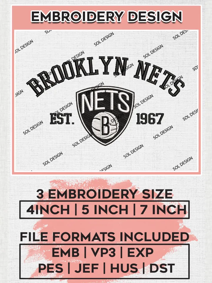 NBA Brooklyn Nets Basketball Team Est Logo Embroidery Design, NBA Brooklyn Nets Logo Embroidery Files, Basketball Team Machine Embroidery, Machine Embroidery Design