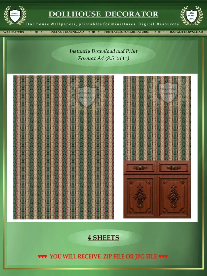 Wallpapers- Set 1 | Printables for Dollhouses and Unique Miniature Projects | Digital Downloads | in Scale 1/12th