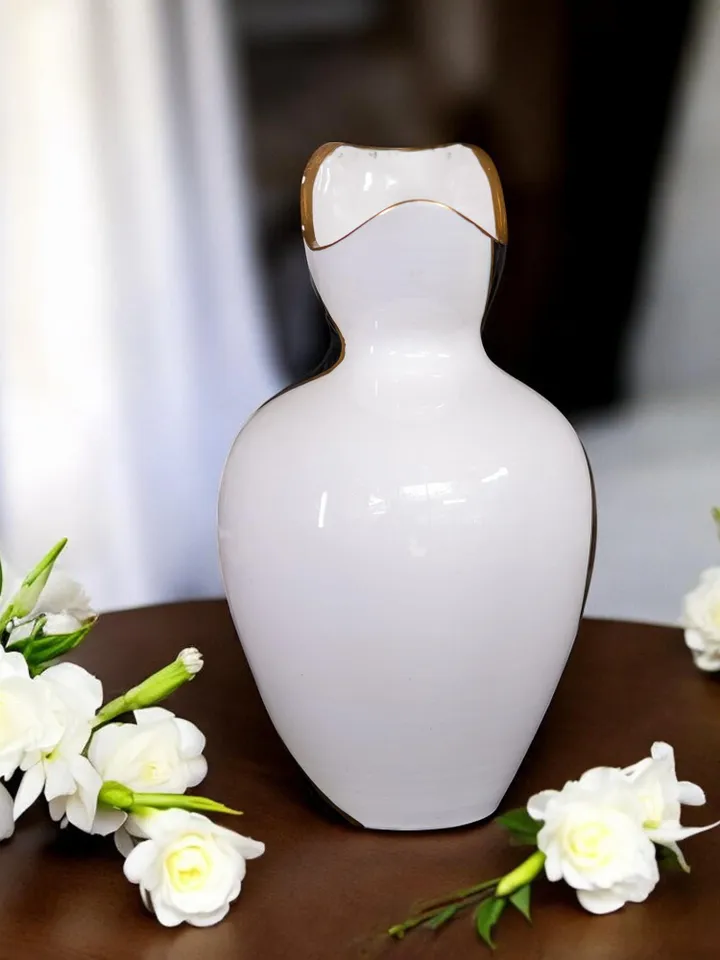 Black and White Vase For Flowers with Gold Accents – 28 cm | Modern and Elegant Design  Decorative Vase, Home Decor