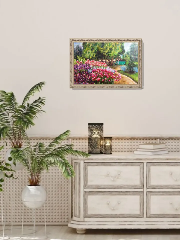 Floral Garden Painting Original Landscape Oil Painting on Canvas
