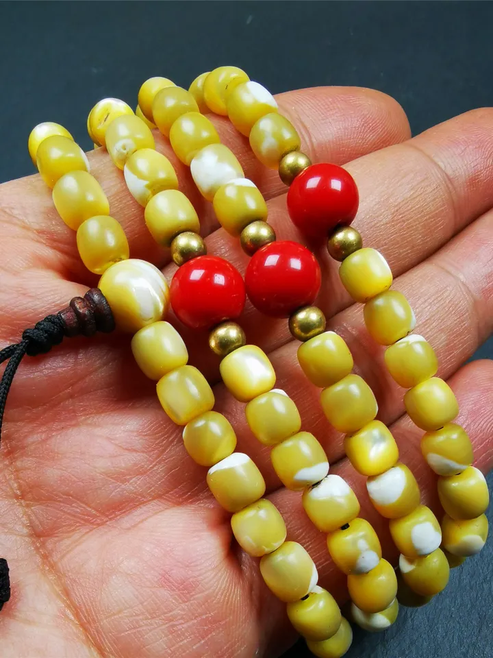 Gandhanra Old 108 Tibetan Mala,Fish Bone Prayer Beads,Rosary for Meditation,Diameter 0.26", Circumference 30"