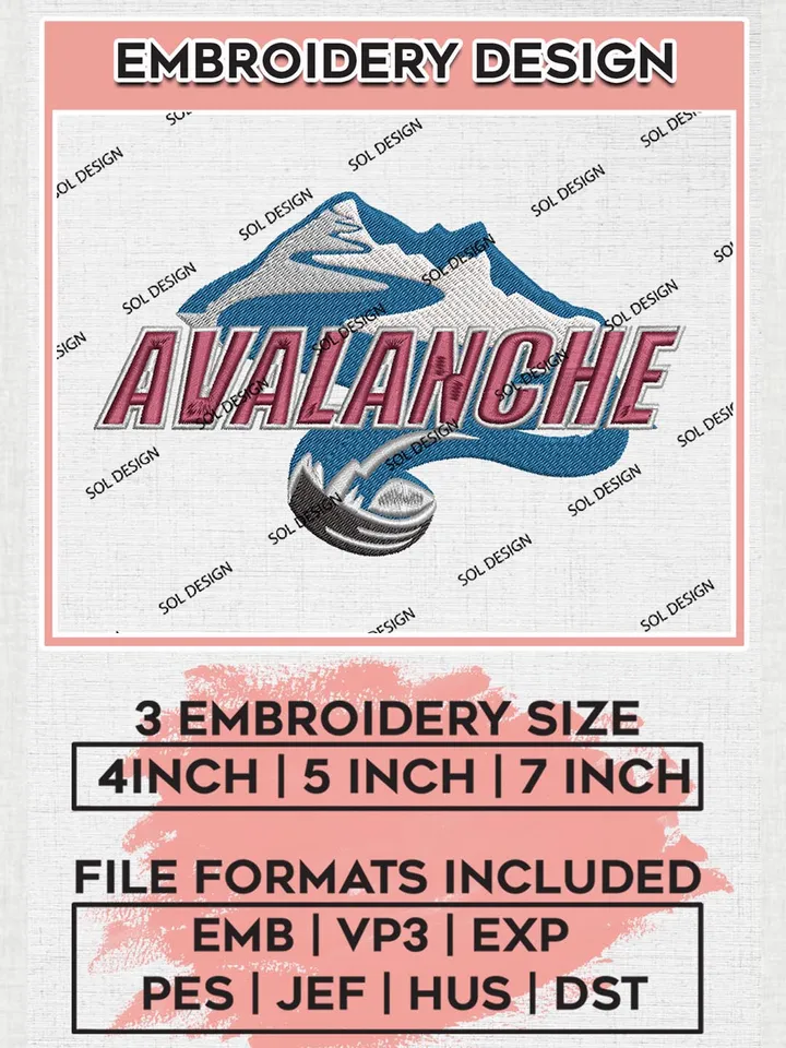 NHL Colorado Avalanche Writing Mountain Logo Embroidery Designs, NHL Colorado Avalanche Team Logo Embroidery, NHL Avalanche, 3 sizes, Machine embroidery Files, Digital Download