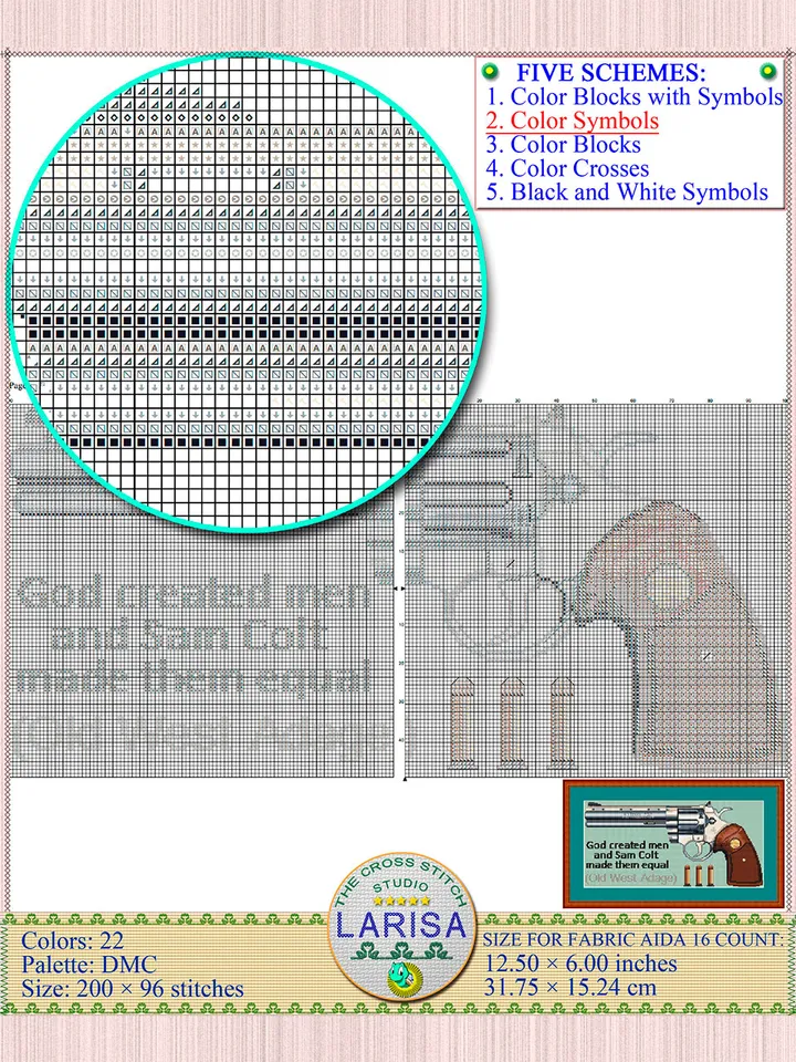 Revolver Cross Stitch Pattern | Colt Python | Pistol